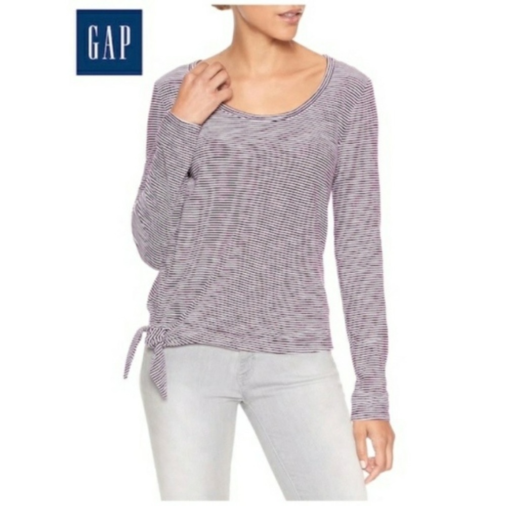 GAP Ruby Striped Side Tie Front Knot Long Sleeve Easy Tee Jersey Knit Women's M